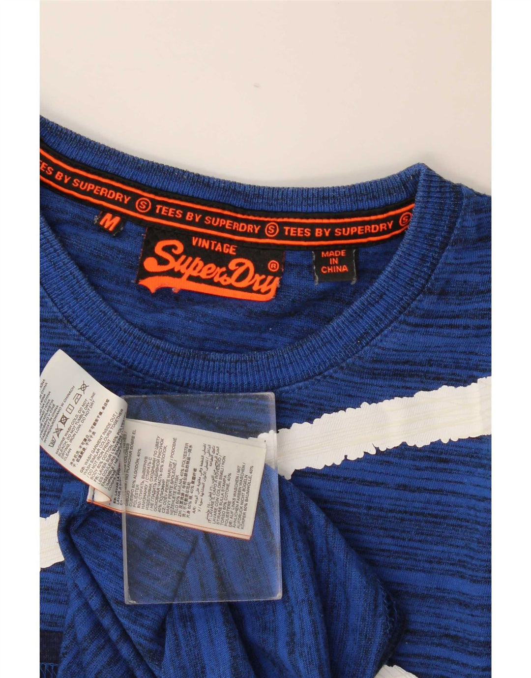 Superdry Mens Regular Graphic T-Shirt Top Medium Blue Striped Cotton