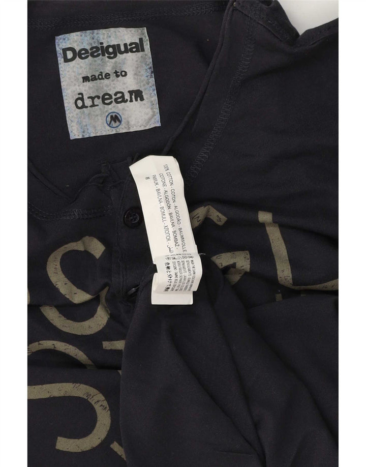 Desigual męski graficzny top z długim rękawem, średni, granatowy, bawełniany
