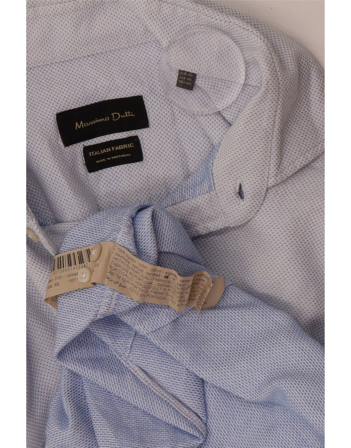 Massimo Dutti Mens Shirt 2XL Blue Spotted Cotton