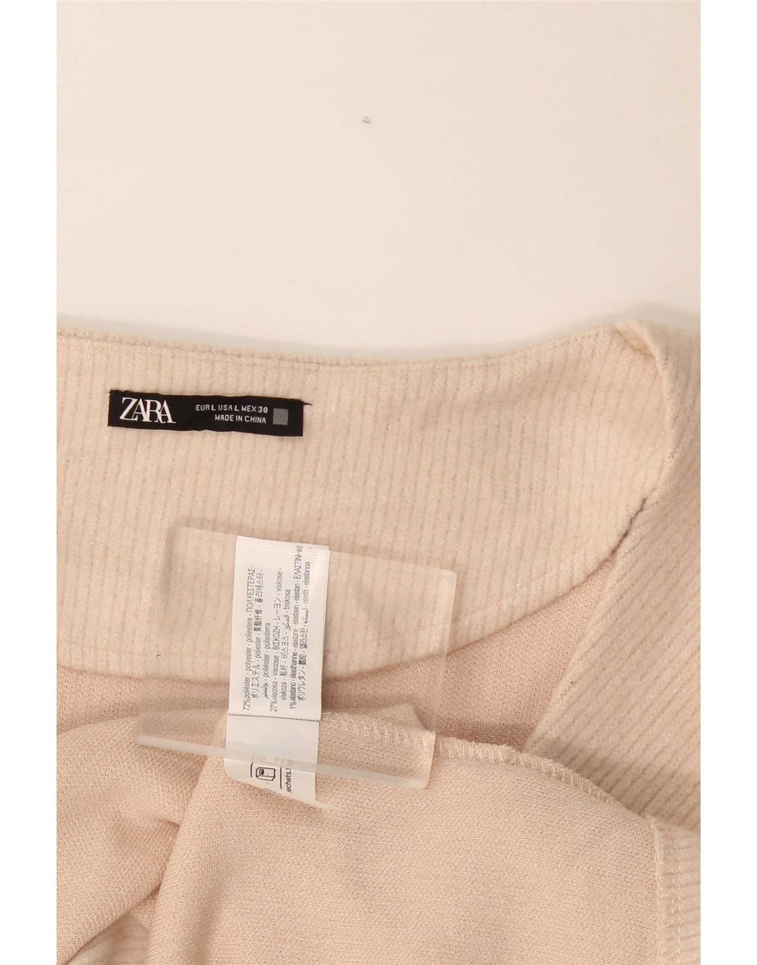 Zara Womens Long Sleeve Blouse Top UK 14 Large Beige Polyester
