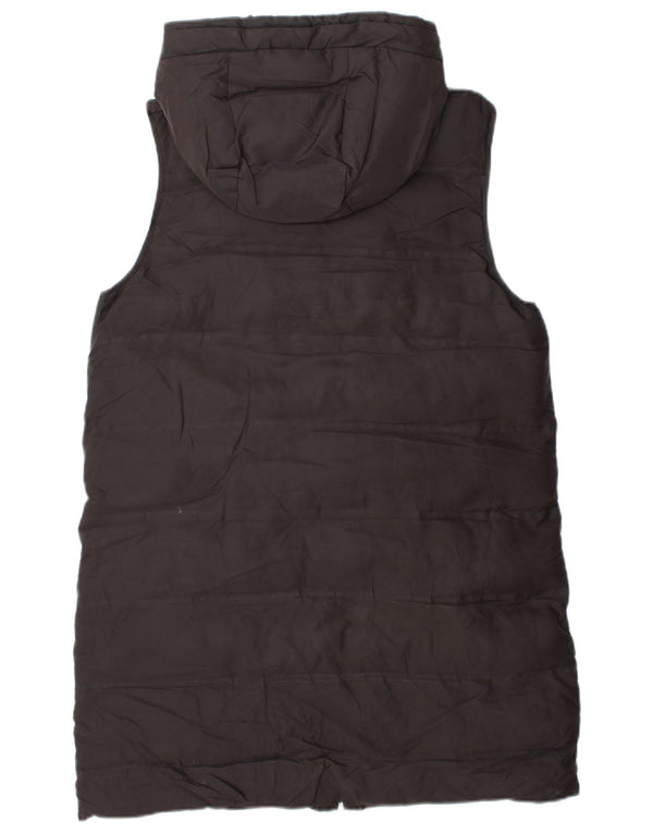 Zara Womens Longline Hooded Padded Gilet UK 14 Medium Black Polyester