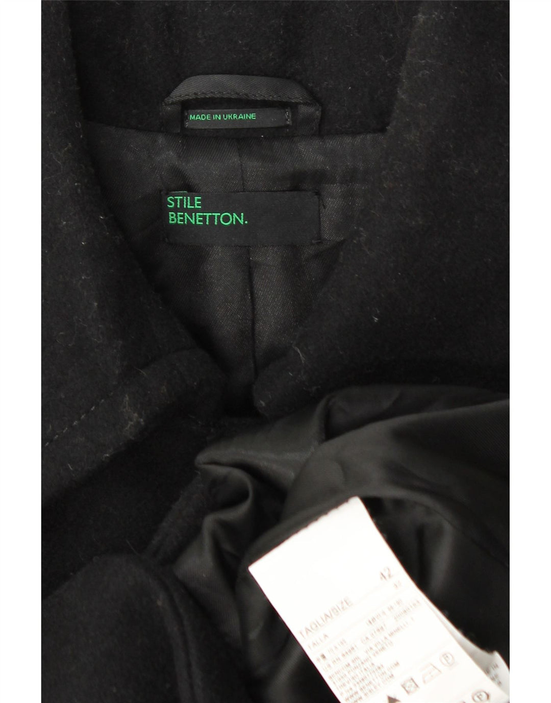 Benetton Dame Overfrakke IT 42 Medium Sort Uld