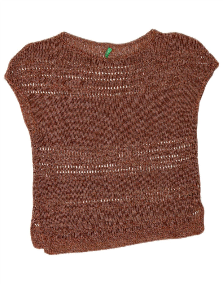 Benetton Womens Crop Knit Blouse Top UK 12 Medium Brown