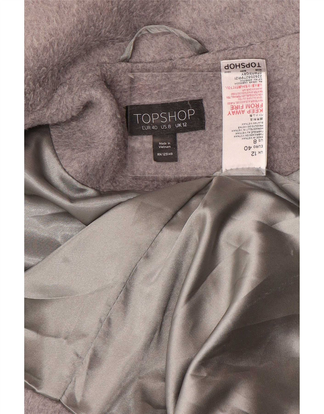 Topshop Womens Oversized Overcoat UK 12 Medium Grey Polyester