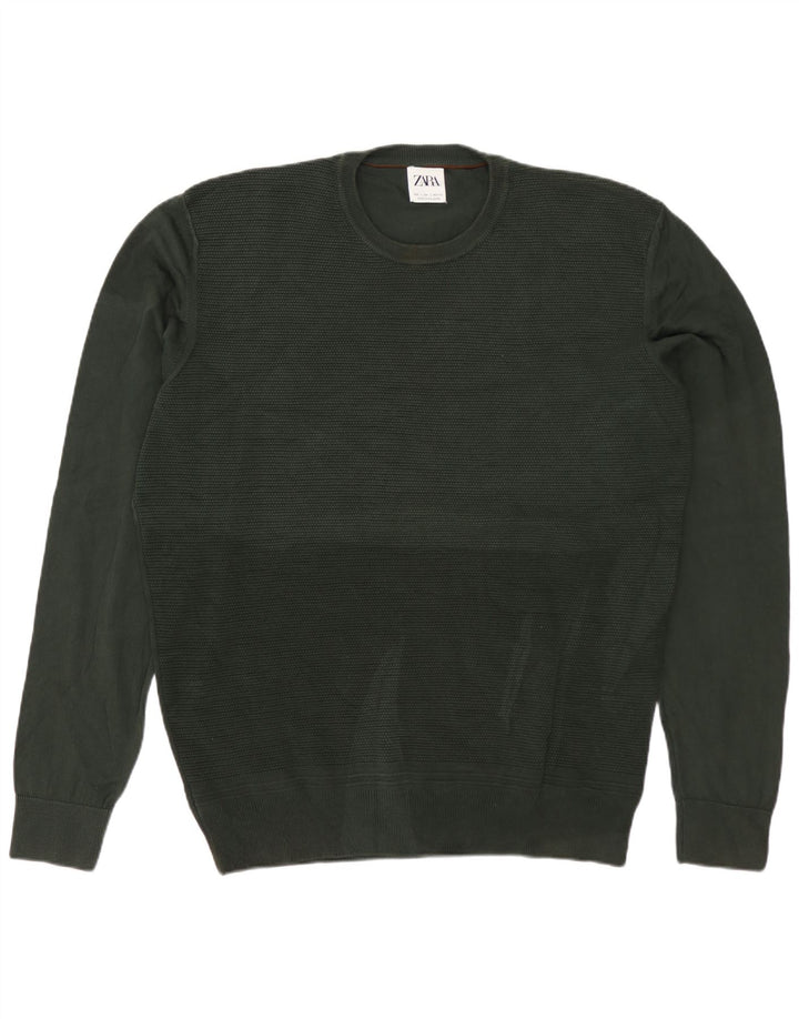 ZARA Mens Crew Neck Jumper Sweater Large Green