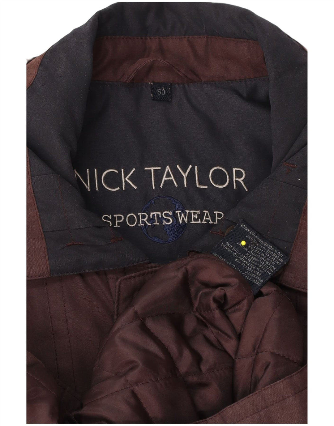 Nick Taylor Mens Bomber Padded Jacket IT 50 Large Brown Polyester