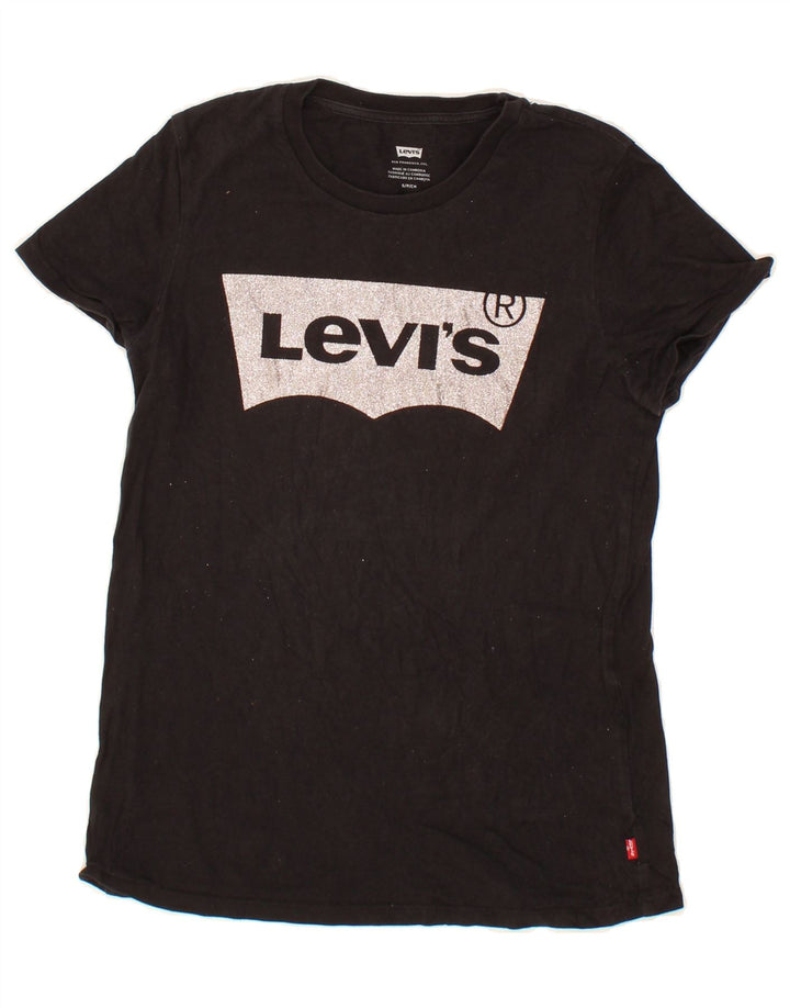 LEVI'S Womens Graphic T-Shirt Top UK 10 Small Black Vintage Levi's and Second-Hand Levi's from Messina Hembry 