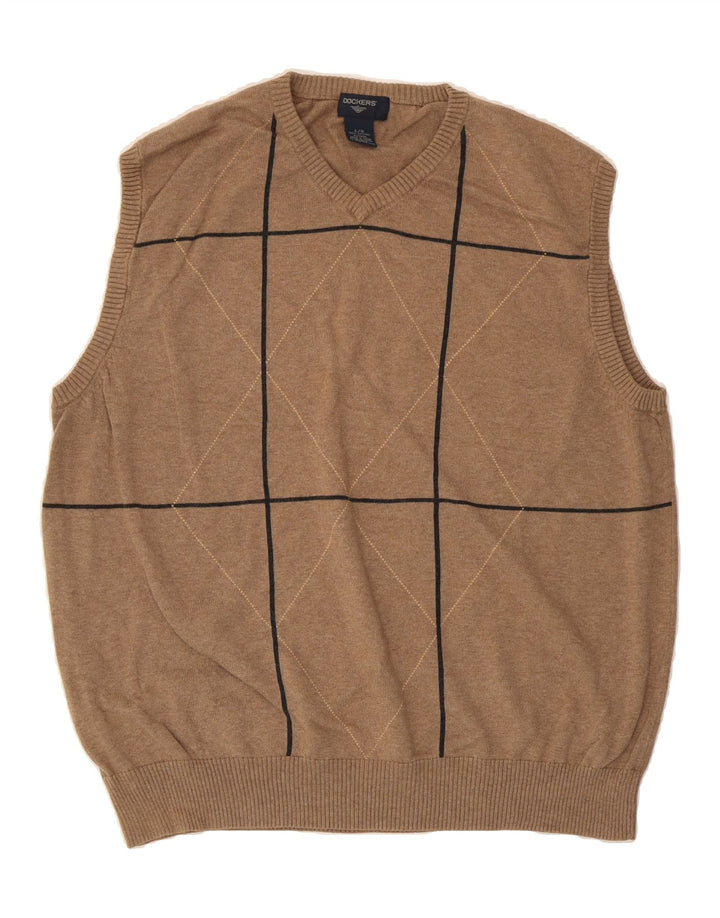 DOCKERS Mens Vest Tank Top Large Brown Argyle/Diamond Cotton Vintage Dockers and Second-Hand Dockers from Messina Hembry 