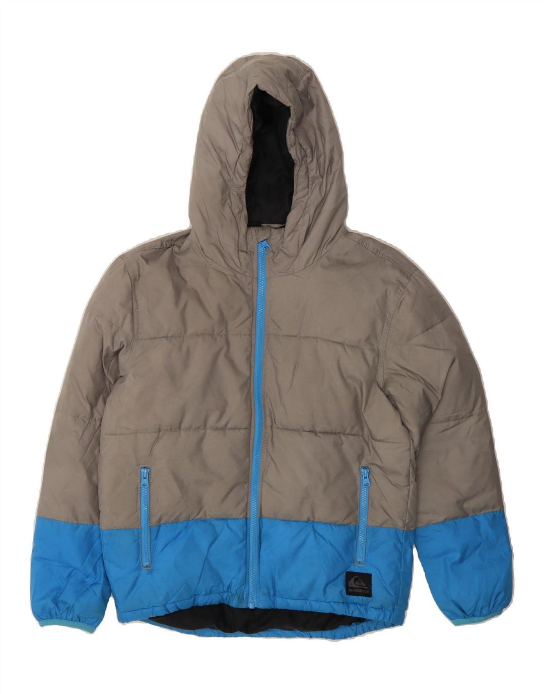 QUIKSILVER Womens Hooded Padded Jacket UK 12 Medium Grey Colourblock Vintage Quiksilver and Second-Hand Quiksilver from Messina Hembry 