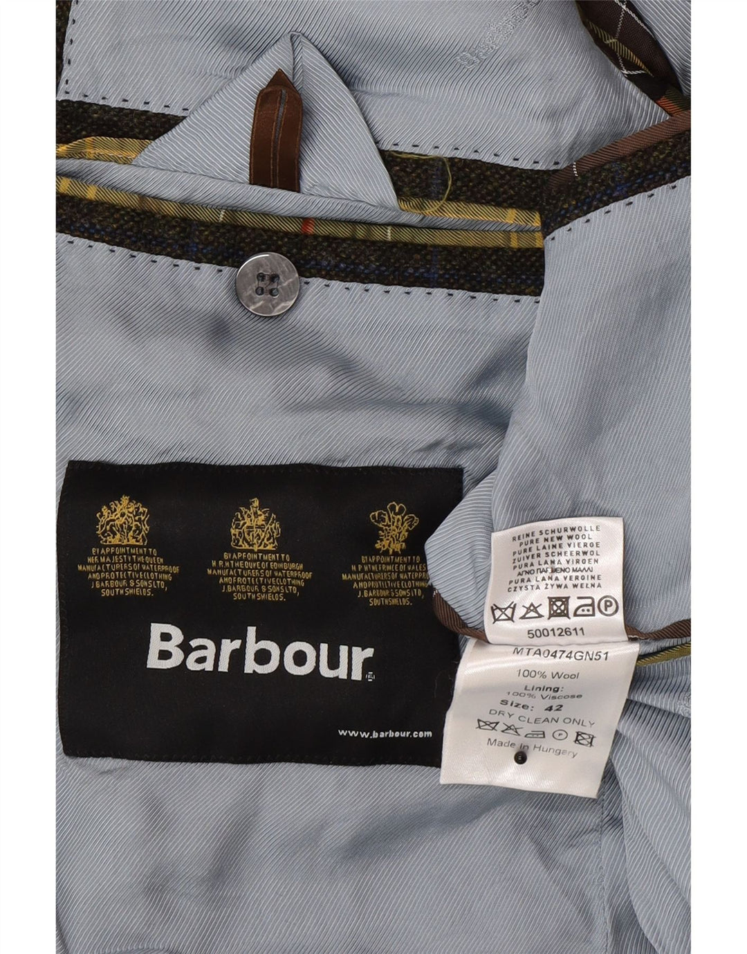 Barbour Mens 2 Button Blazer Jacket UK 42 Large Khaki Check Wool