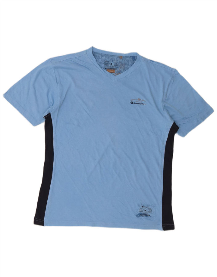 Champion Mens T-Shirt Top Medium Blue Colourblock Cotton