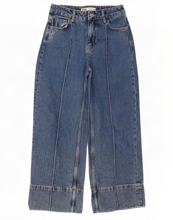 Zara Calça jeans feminina folgada cintura alta EU 32 2XS W22 L25 algodão azul