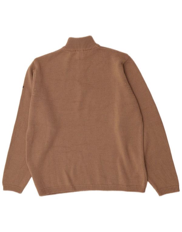 Canadiens Mens Zip Neck Jumper Sweater Large Brown Wool