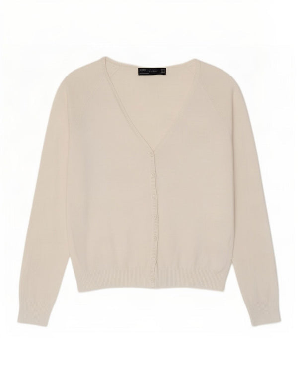 Zara Womens Cardigan Sweater UK 12 Medium White Cotton