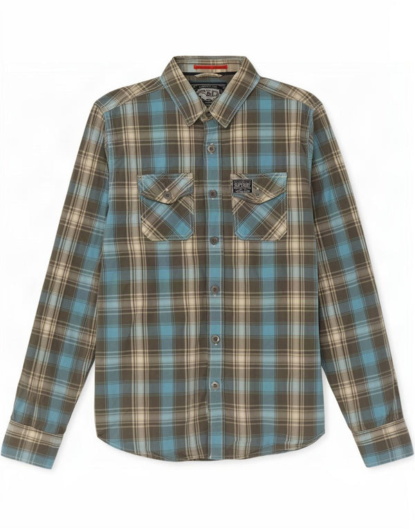 Superdry Mens Shirt Medium Blue Plaid Cotton