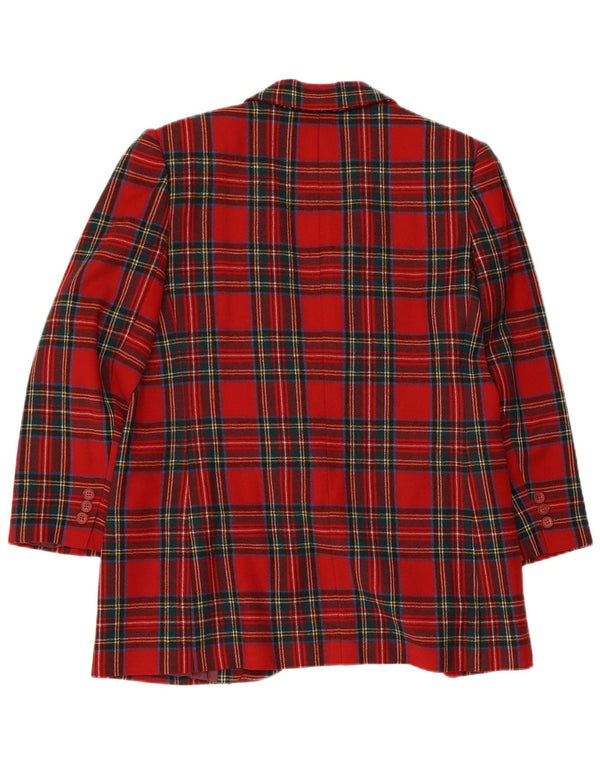 Vintage dame 3/4 ærmer 1 knap blazerjakke UK 14 Medium rød plaid