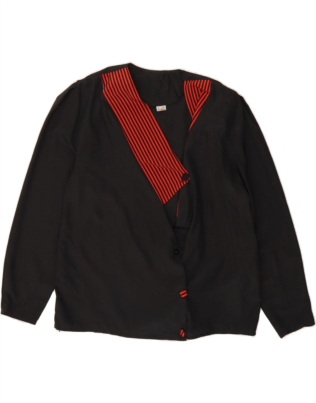 VINTAGE Womens 4 Button Blazer Jacket UK 16 Large Black Striped Polyester Vintage Vintage and Second-Hand Vintage from Messina Hembry 
