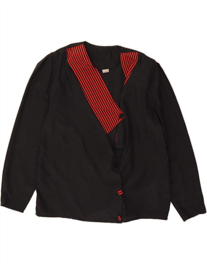 VINTAGE Womens 4 Button Blazer Jacket UK 16 Large Black Striped Polyester Vintage Vintage and Second-Hand Vintage from Messina Hembry 