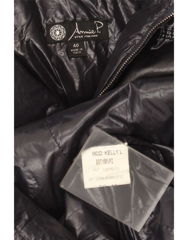 Vintage Womens Hooded Padded Coat IT 40 Small Navy Blue Polyester