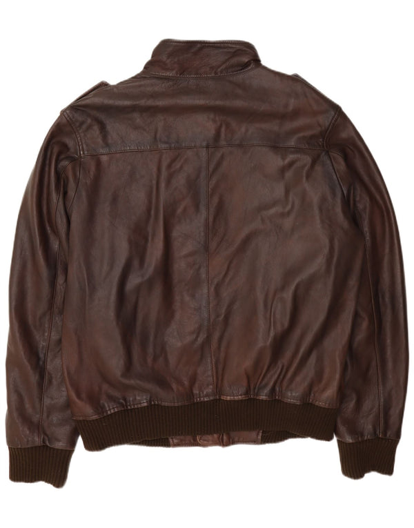 Ben Sherman Mens Military Leather Jacket UK 42 XL Brown