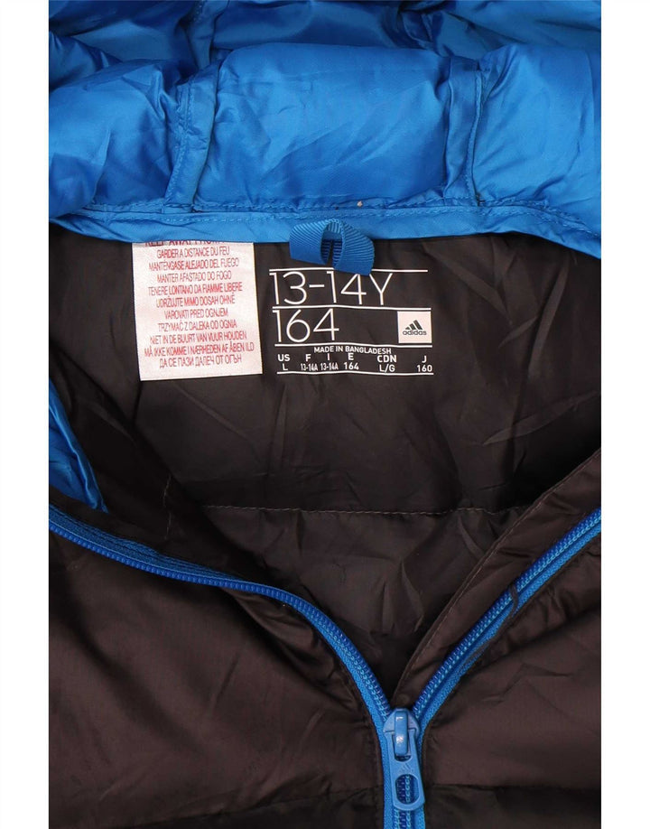 Adidas Boys Hooded Padded Jacket 13-14 Years Black Colourblock Polyester
