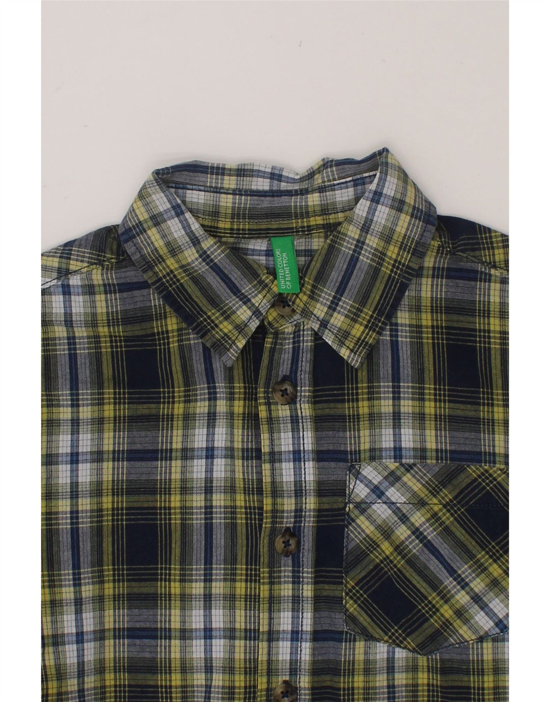 BENETTON Boys Shirt 6-7 Years Small Navy Blue Check Cotton Vintage Benetton and Second-Hand Benetton from Messina Hembry 