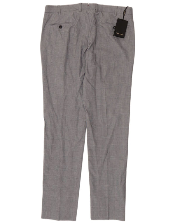 Massimo Dutti Mens Slim Suit Trousers EU 44 Large W34 L33 Grey Houndstooth