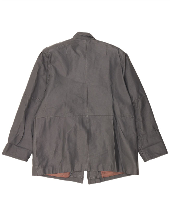 Vintage Womens Oversized Leather Coat UK 18 XL Grey Leather