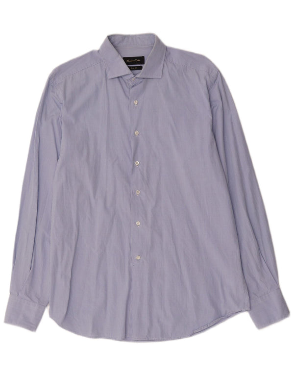 Massimo Dutti Mens Slim Fit Shirt Size 42 16 1/2 Large Blue Gingham Cotton