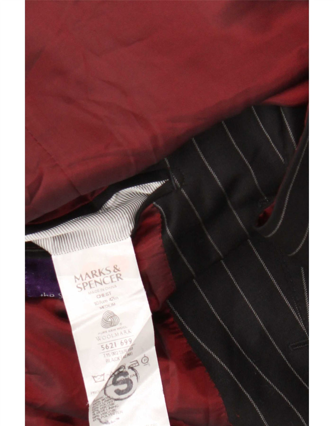 Giacca blazer a 3 bottoni Marks & Spencer da uomo UK 42 grande gessato nero