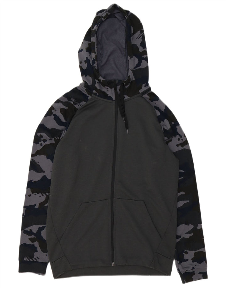 NIKE Mens Dri Fit Zip Hoodie Sweater Small Grey Camouflage Polyester