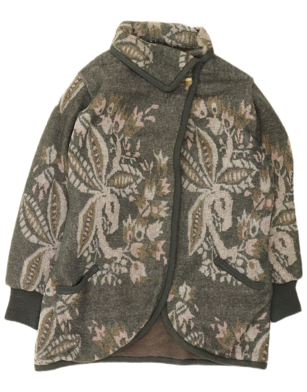 Vintage Womens Longline Cardigan Sweater UK 16 Large Green Floral