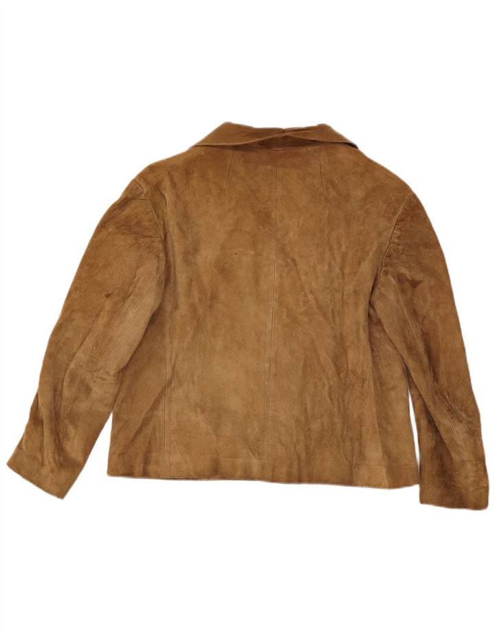 Jaqueta blazer feminina vintage de camurça com 3 botões Reino Unido 14 marrom médio