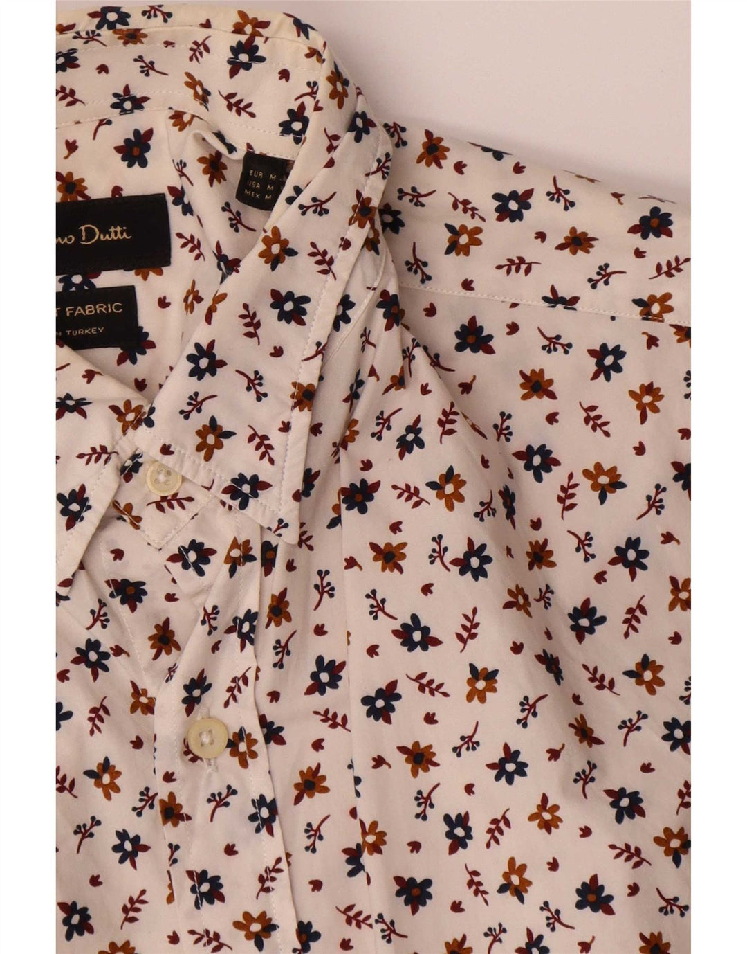 Camisa Massimo Dutti Hombre Mediana Blanco Floral Algodón