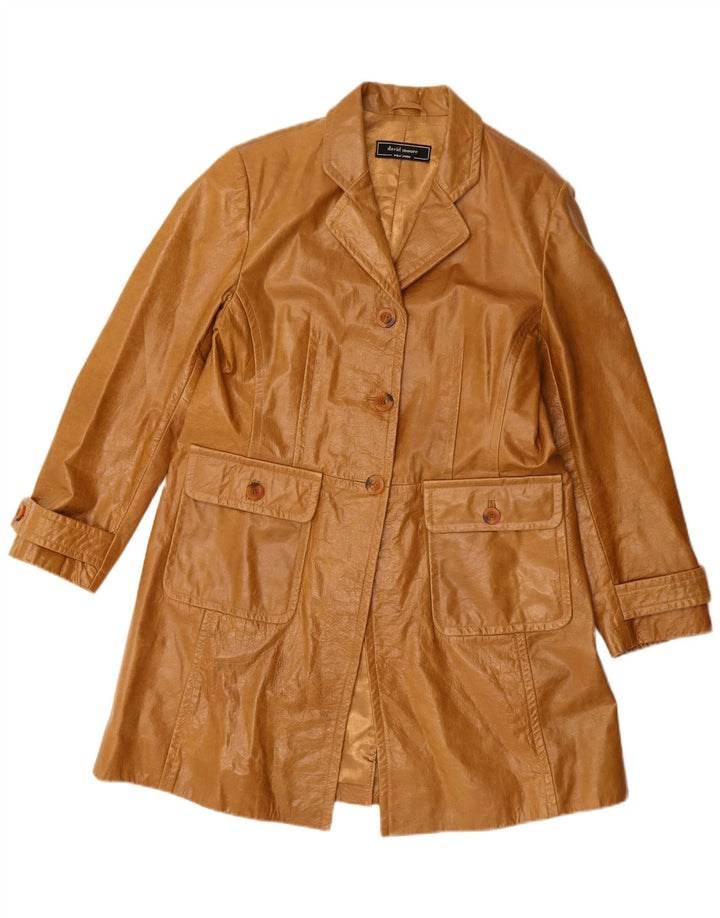 David Moore Womens Leather Coat UK 14 Medium Brown Leather