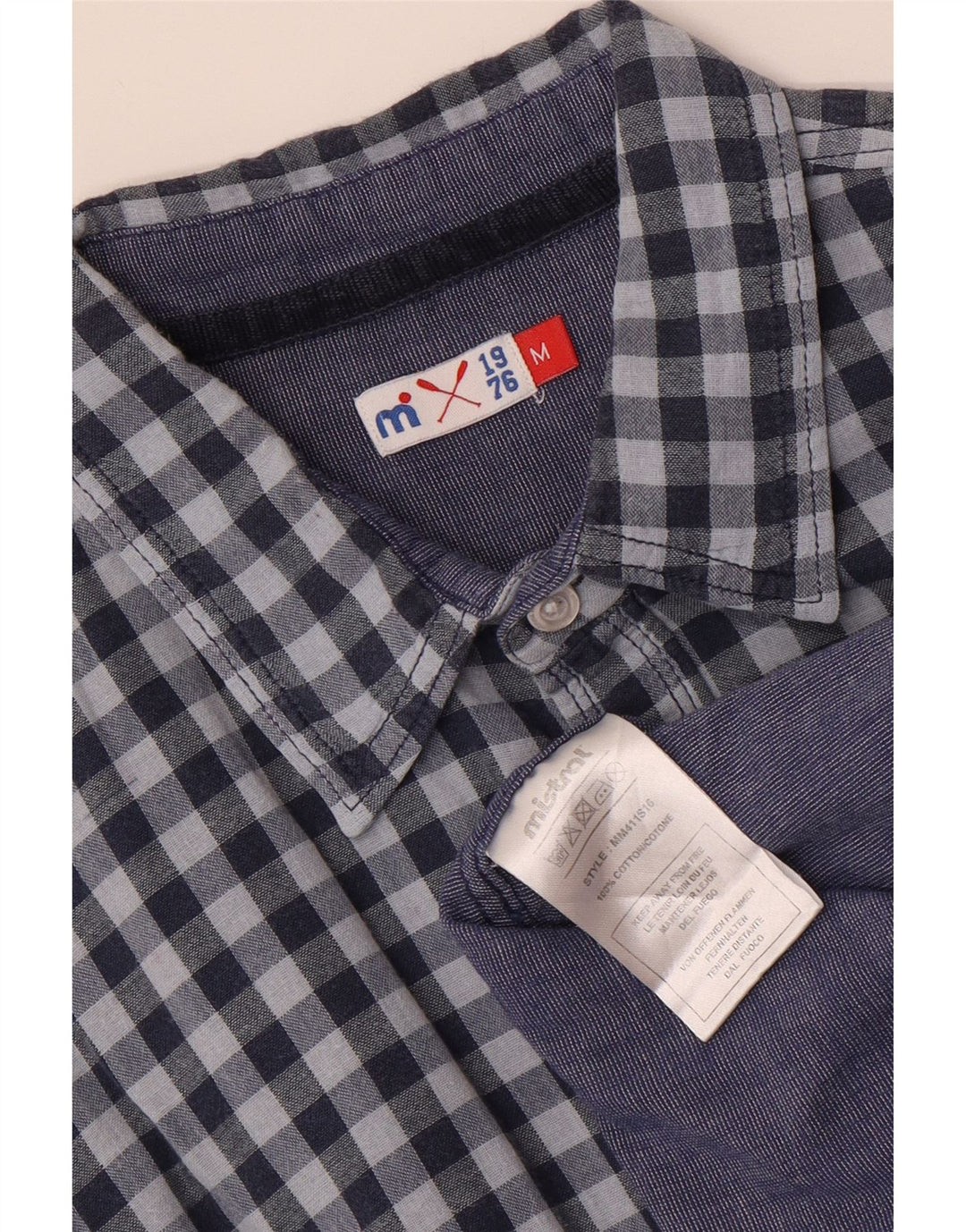 MISTRAL Mens Shirt Medium Blue Gingham Cotton