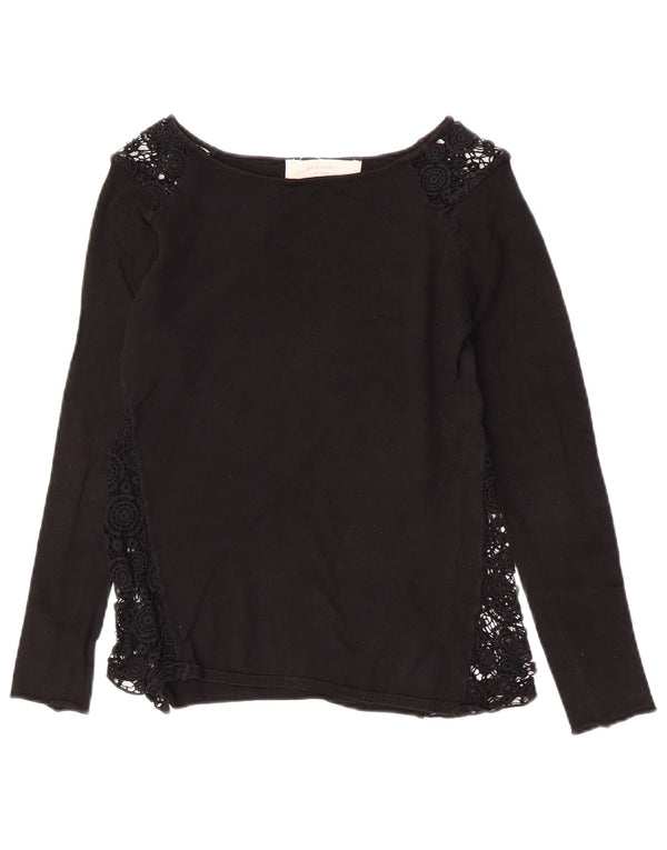 Zara Womens Long Sleeve Blouse Top UK 14 Large Black Floral
