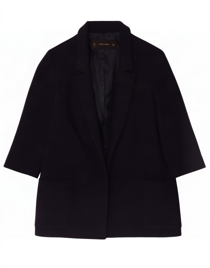 Zara Dame Oversized 3/4 ærmet åben blazerjakke UK 10 Small Navy Blue