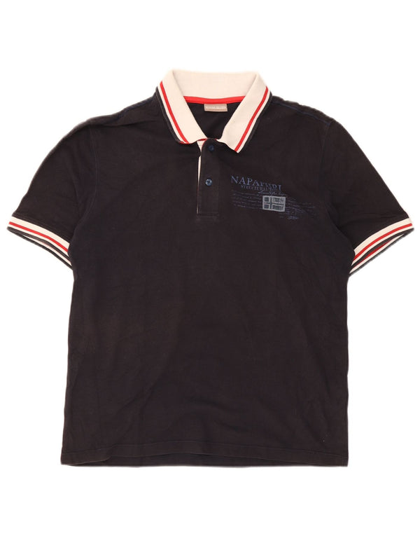 Napapijri Mens Geographic Graphic Rugby Polo Shirt Medium Navy Blue Striped