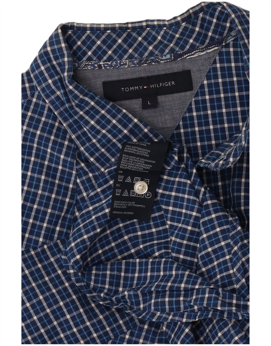 Tommy Hilfiger Herreskjorte Stor blå ternet bomuld