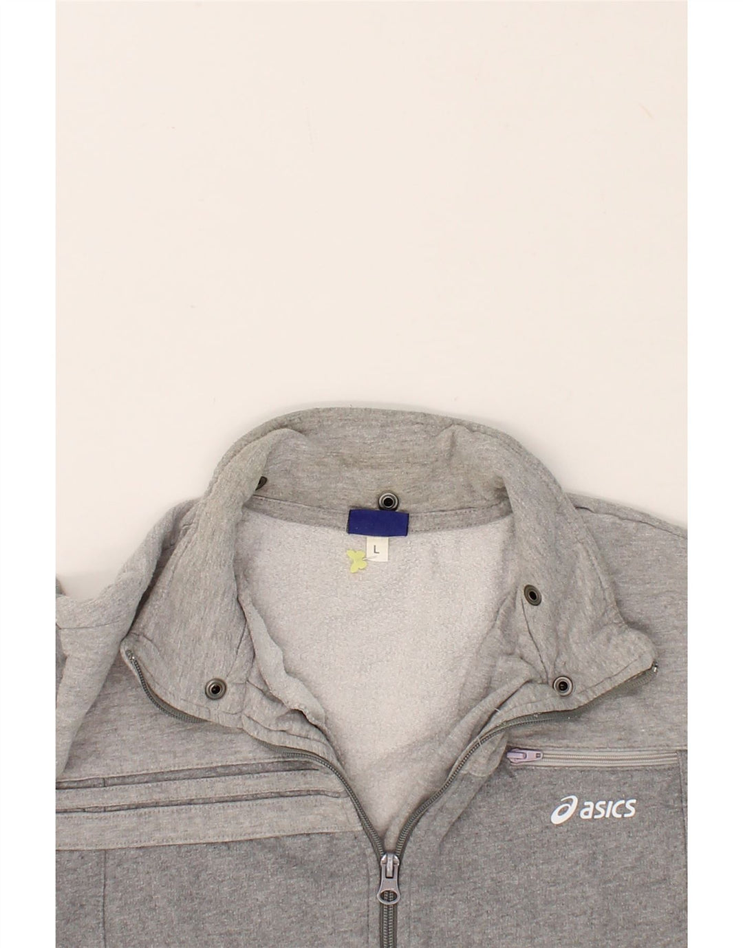 ASICS Womens Graphic Tracksuit Top Jacket UK 16 Large Grey Cotton Vintage Asics and Second-Hand Asics from Messina Hembry 