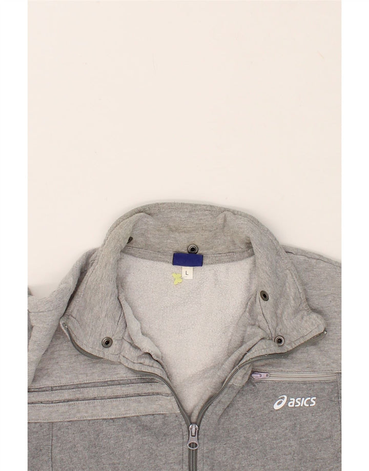 ASICS Womens Graphic Tracksuit Top Jacket UK 16 Large Grey Cotton Vintage Asics and Second-Hand Asics from Messina Hembry 