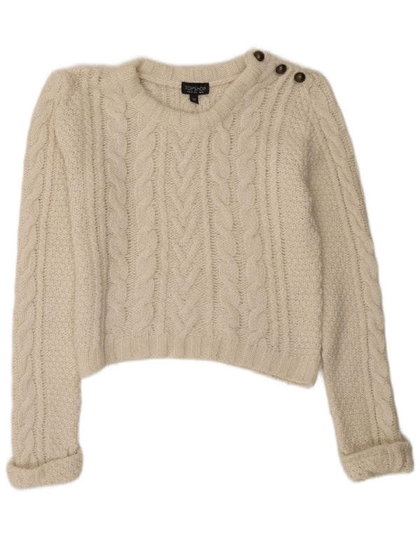 Topshop Womens Crop Crew Neck Jumper Sweater UK 10 Small Off White