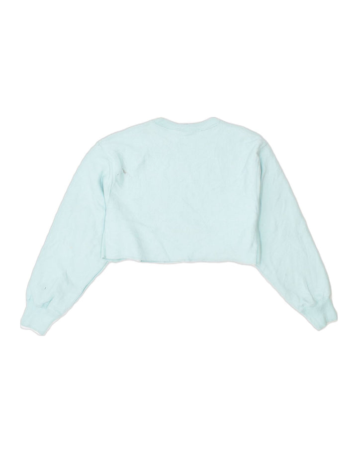 CHAMPION Womens Crop Graphic Sweatshirt Jumper UK 12 Medium Turquoise | Vintage | Thrift | Second-Hand | Used Clothing | Messina Hembry 
