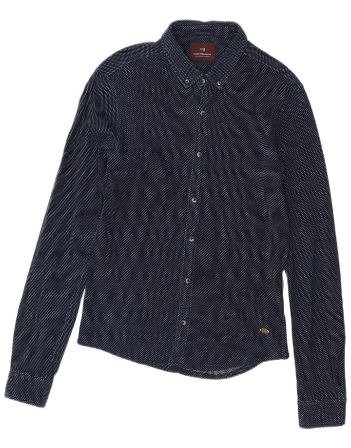 Scotch & Soda Mens Shirt Medium Navy Blue Spotted Cotton