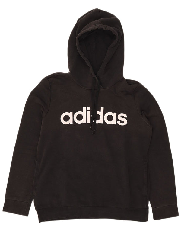 Adidas Womens Graphic Hoodie Jumper UK 16/18 Large Black Cotton