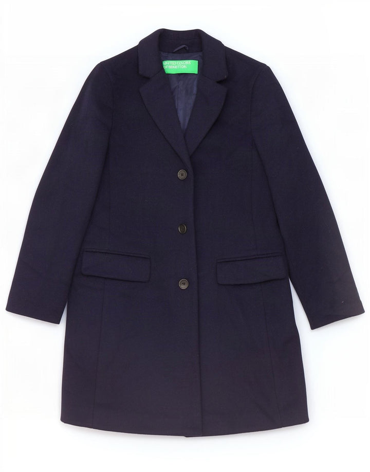 Sobretudo feminino Benetton UK 8 pequeno lã azul marinho