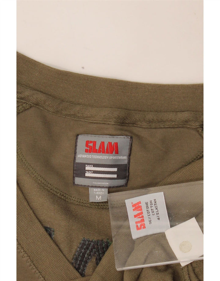 SLAM Womens Graphic Sweatshirt Jumper UK 14 Medium Khaki Cotton