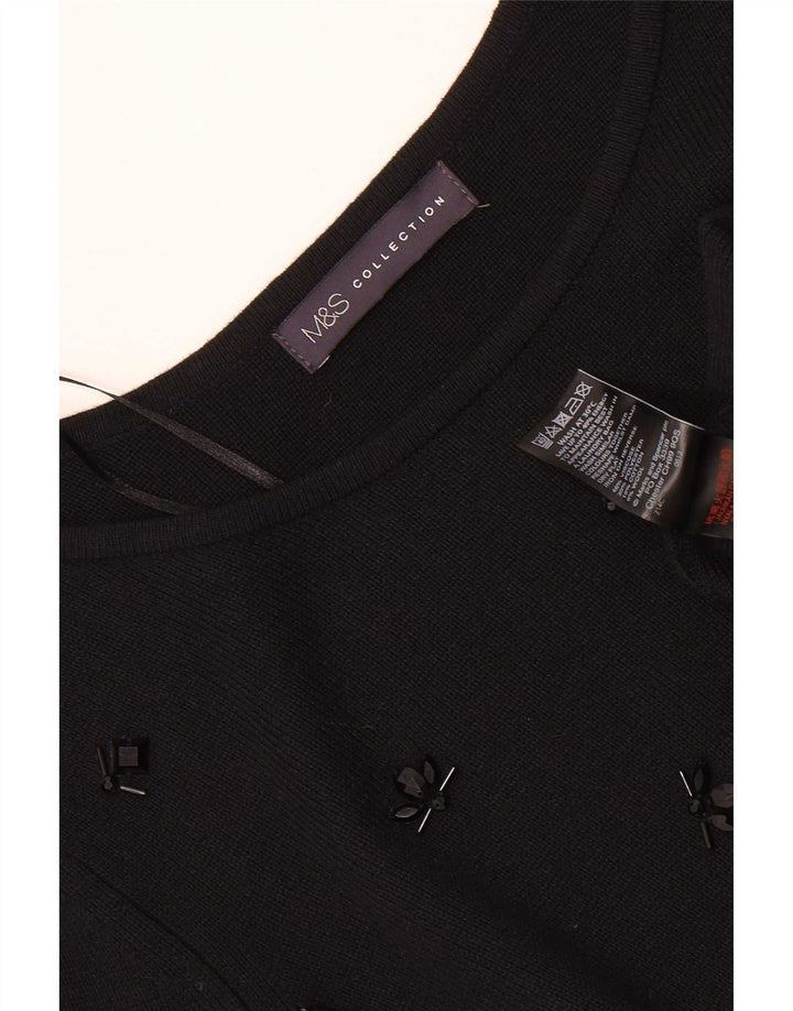 Marks & Spencer Womens Top 3/4 Sleeve UK 16 Large Black Viscose