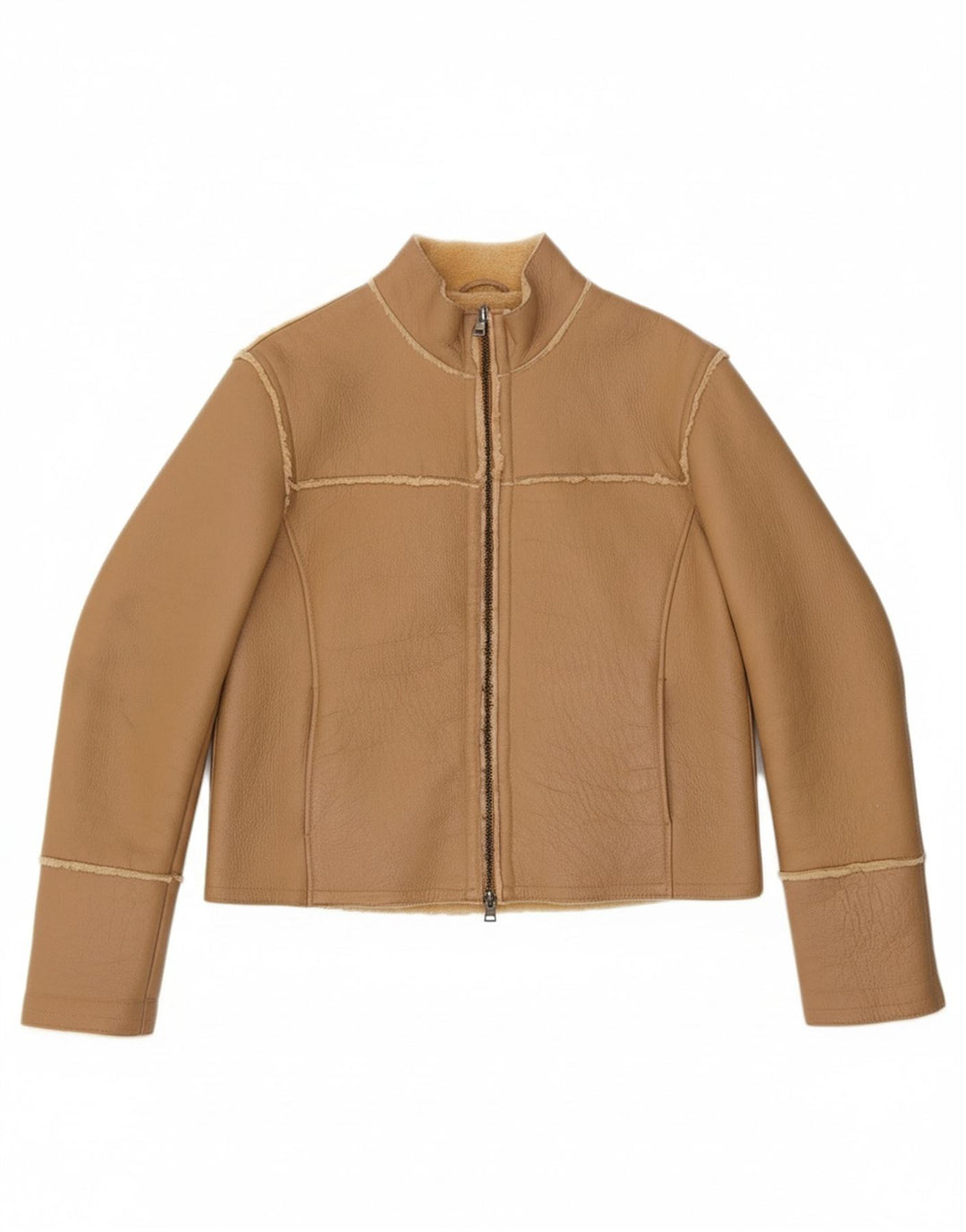 OFFSET Womens Bomber Shearling Jacket UK 14 Medium Beige Leather